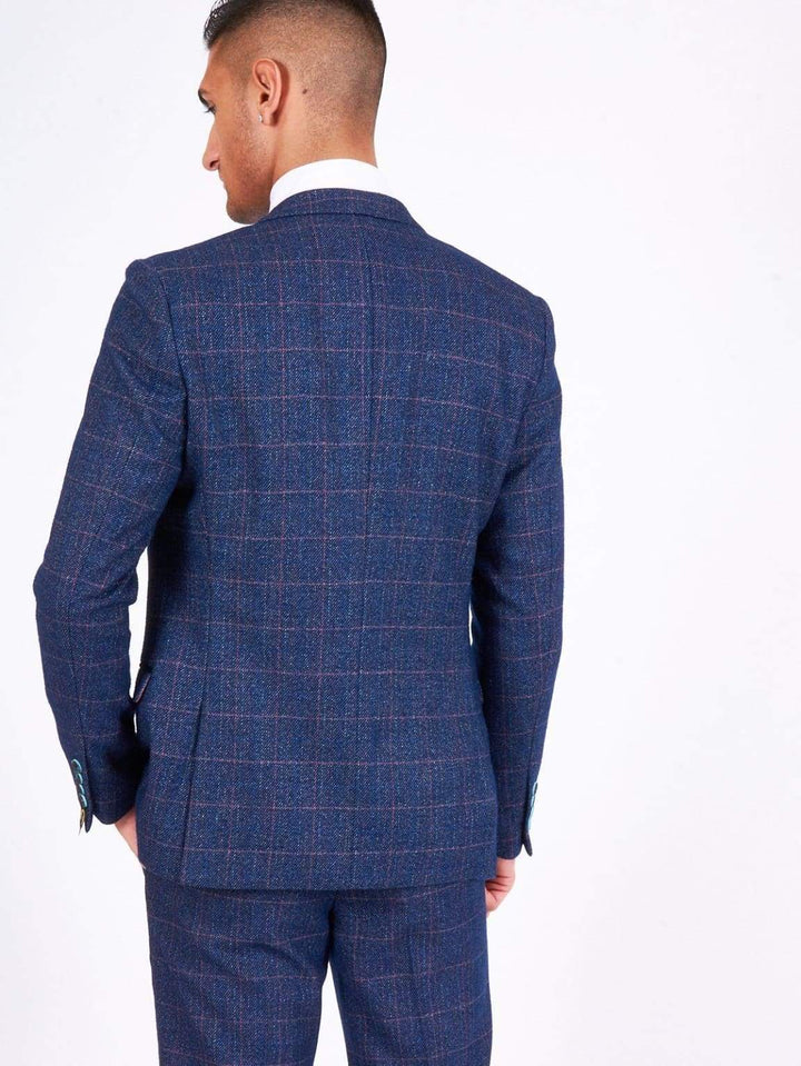 Marc Darcy Harry Mens Blue Slim Fit Tweed Check Suit Jacket - Suit & Tailoring