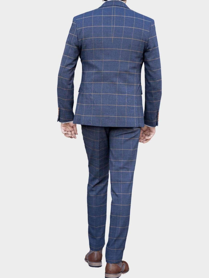 Marc Darcy Jenson Marine Navy Check Suit With Double Breasted Waistcoat - Suit & Tailoring