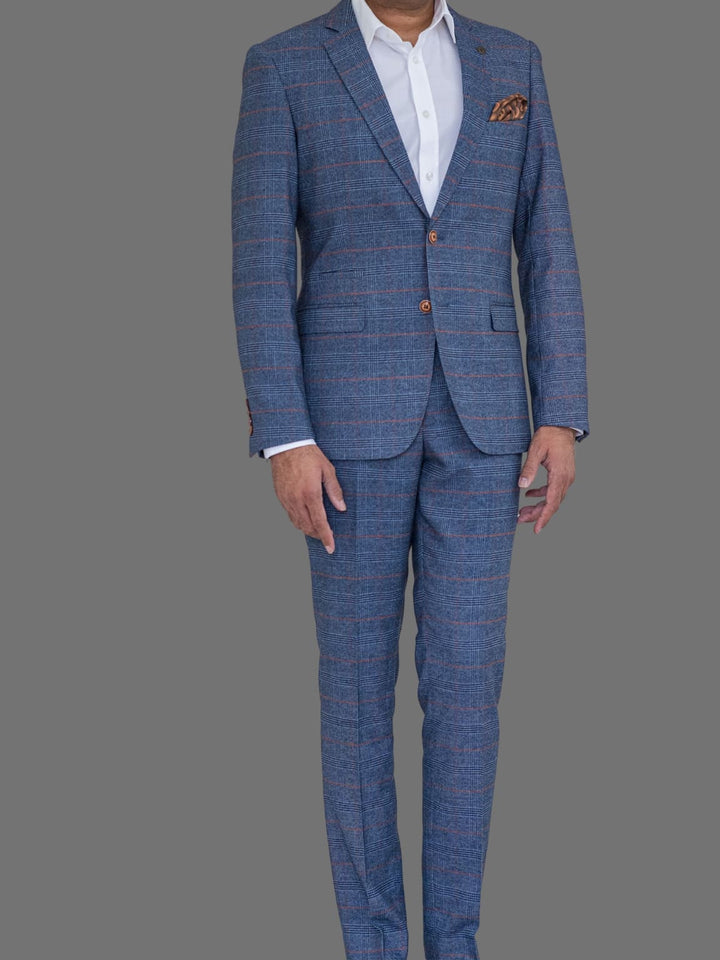Marc Darcy Jenson Men’s Sky Blue Check Blazer - Suit & Tailoring
