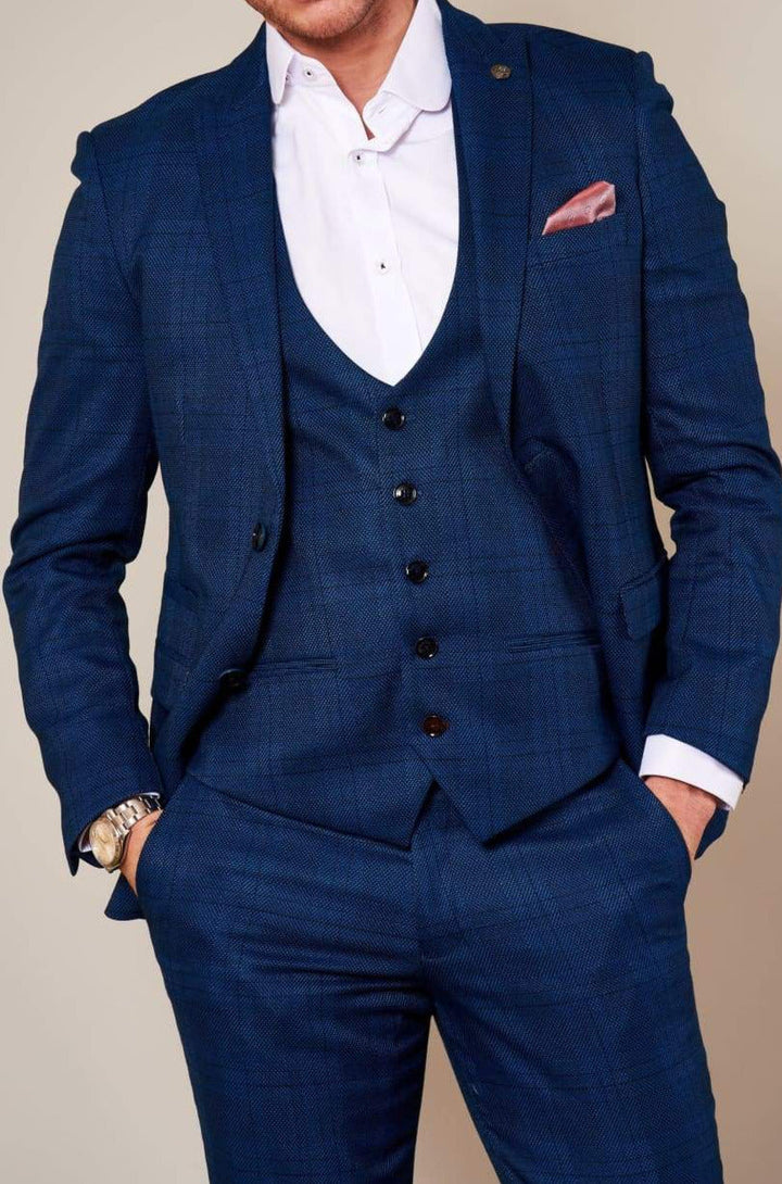 Marc Darcy Jerry Blue Check Single Breasted Waistcoat - Suit & Tailoring