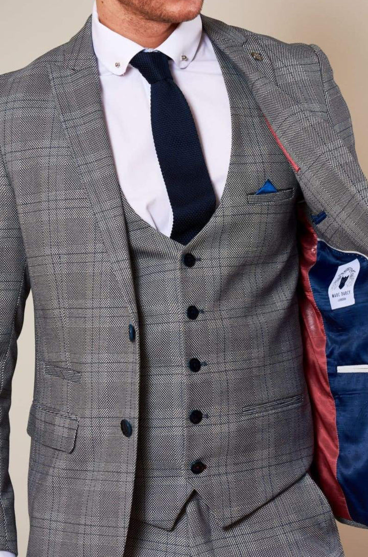 Marc Darcy Jerry Grey Check Single Breasted Waistcoat - Suit & Tailoring