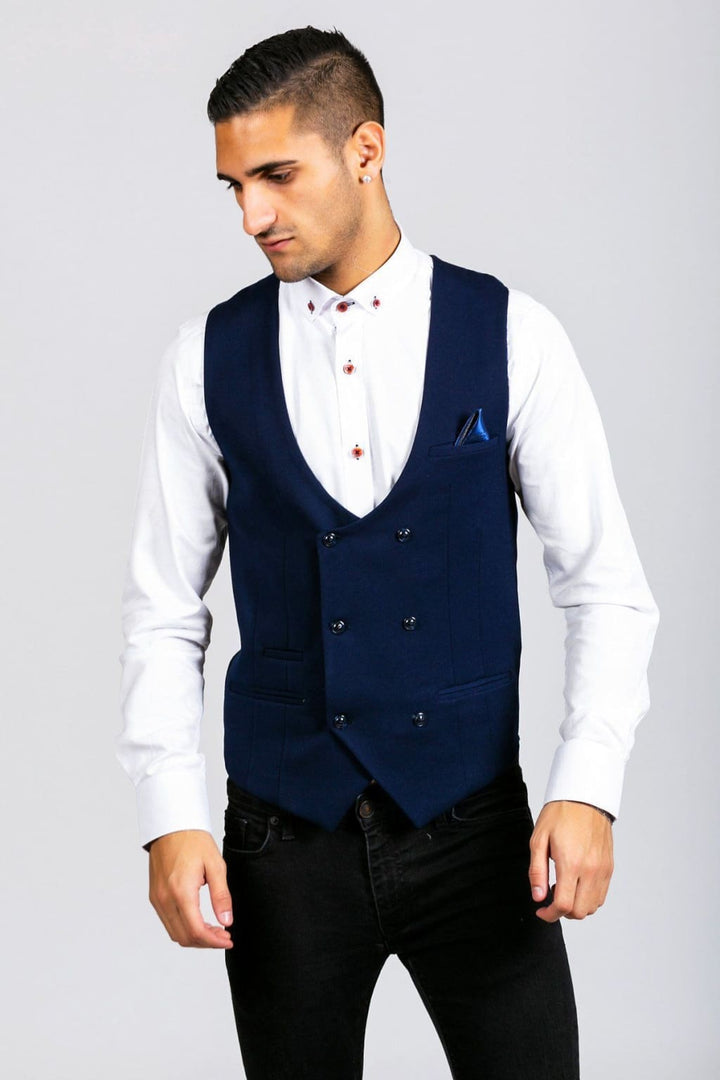 Marc Darcy Kelly Men’s Blue Double Breasted Waistcoat - Suit & Tailoring