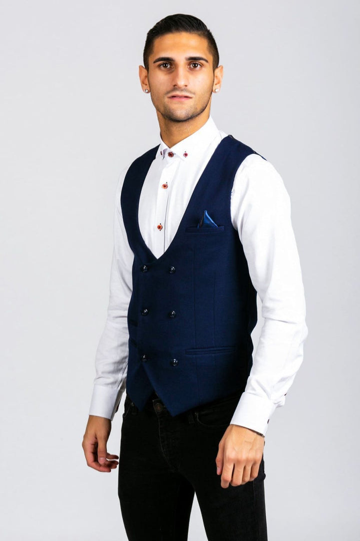 Marc Darcy Kelly Men’s Blue Double Breasted Waistcoat - Suit & Tailoring