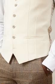 Marc Darcy Kelvin Men’s Cream Single Breasted Waistcoat - Suit & Tailoring