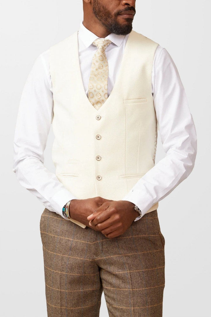 Marc Darcy Kelvin Men’s Cream Single Breasted Waistcoat - 34R | EU44 - Suit & Tailoring