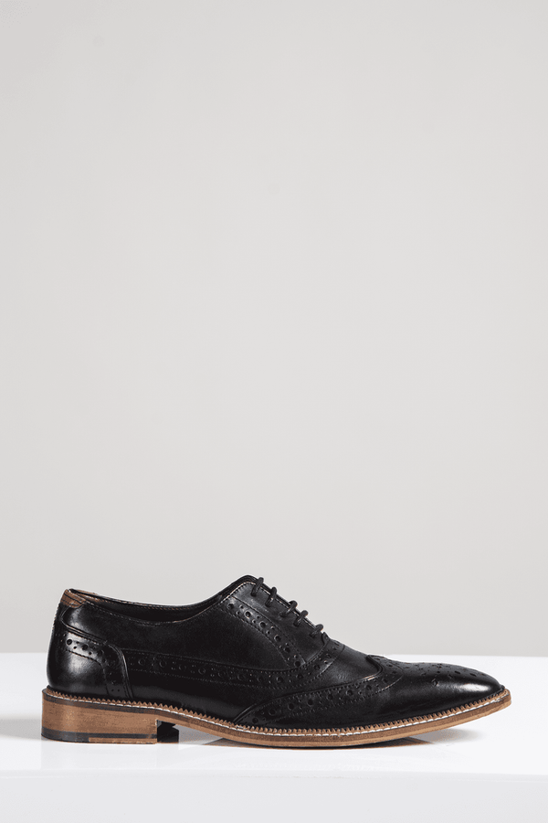 Marc Darcy Larkin Black Leather Brogue Shoe - 6 - Shoes