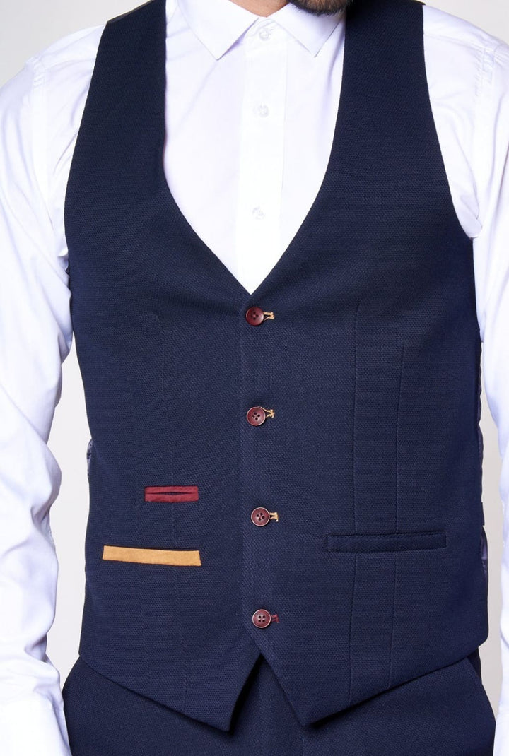 Marc Darcy LEE JD4 Navy Contrast Trim Waistcoat - 36 - Suit & Tailoring