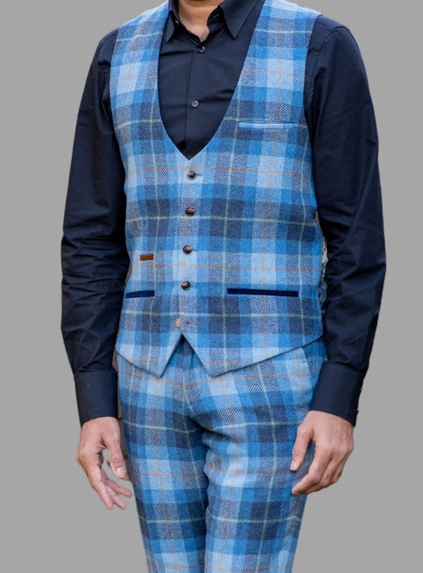 Marc Darcy Morris Blue Tweed Check Waistcoat
