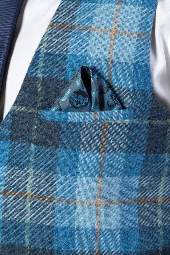 Marc Darcy Morris Blue Tweed Check Waistcoat - Suit & Tailoring