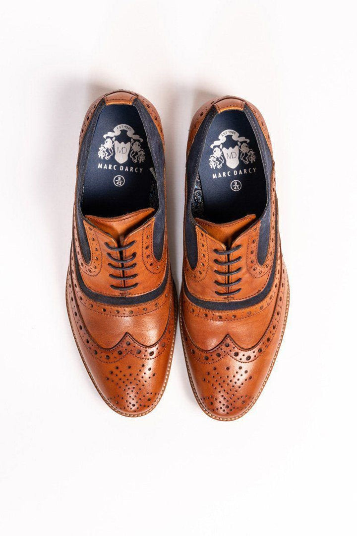 Marc Darcy Murray Tan Leather Suede Contrast Brogue Shoe - Shoes
