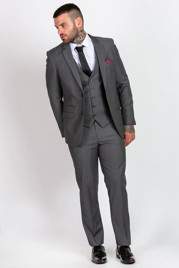 Marc Darcy Rambo Mid Grey Three Piece Notch Lapel Suit - Suit & Tailoring