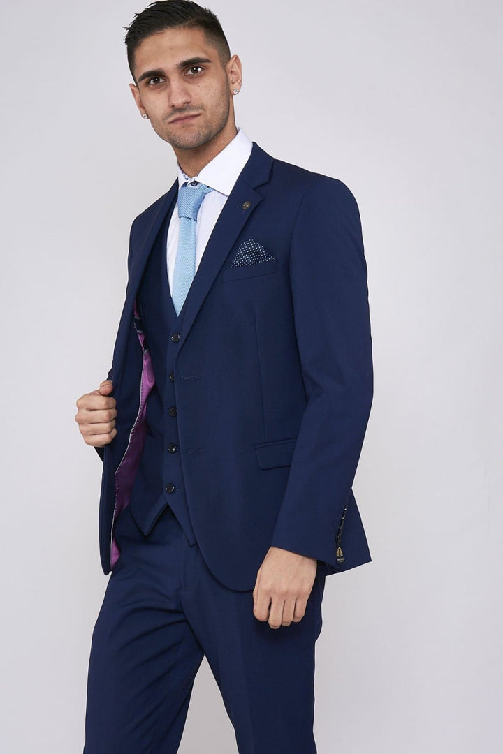 Marc Darcy Rambo Royal Blue Three Piece Notch Lapel Suit - Suit & Tailoring