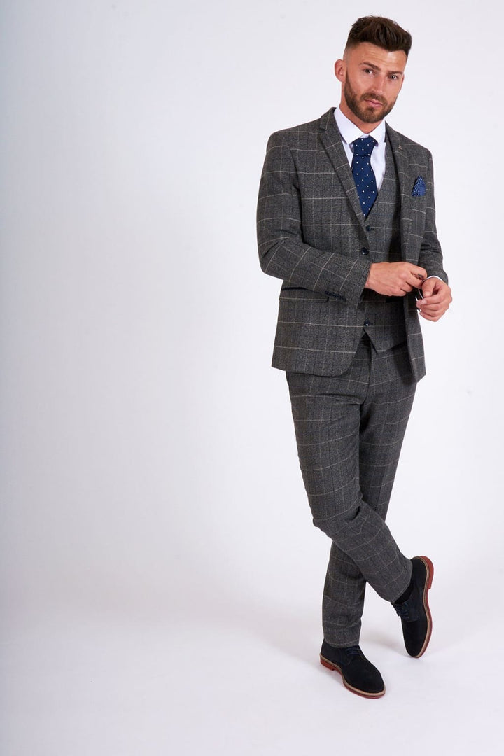 Marc Darcy Scott Grey Tweed Check Three Piece Suit - Suit & Tailoring