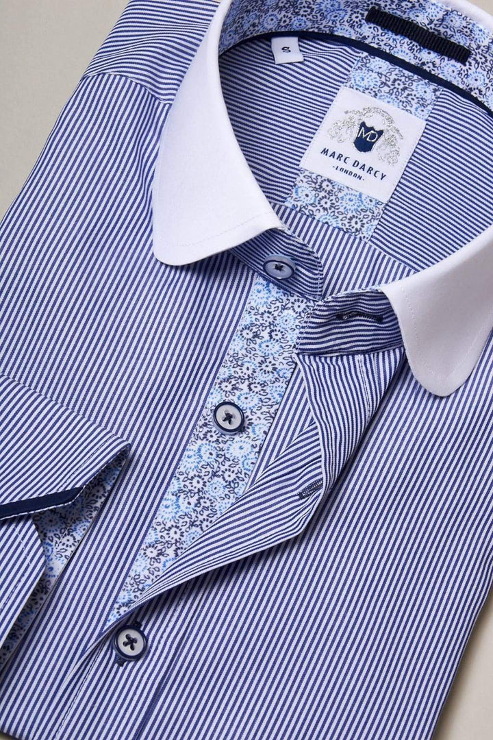 Marc Darcy Shelby Navy Blue Stripe Penny Collar Shirt - Shirts