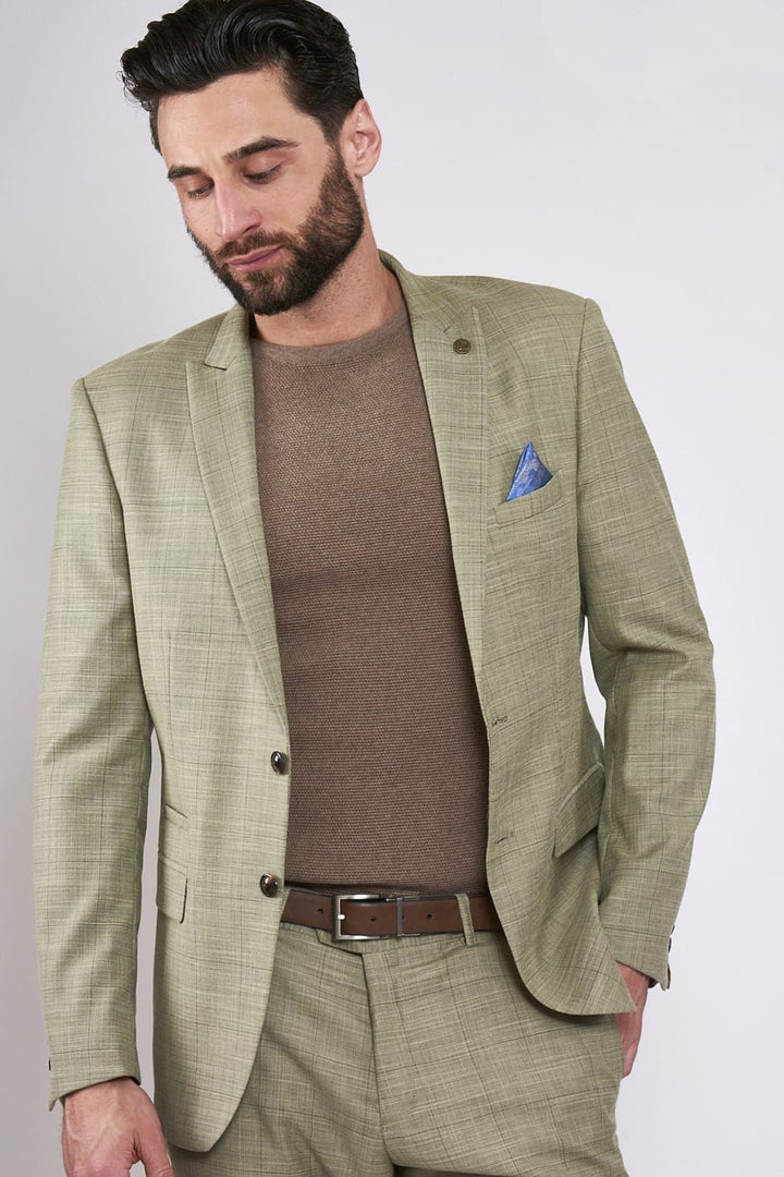 Marc Darcy Sid Mustard Beige Check Blazer - Suit & Tailoring