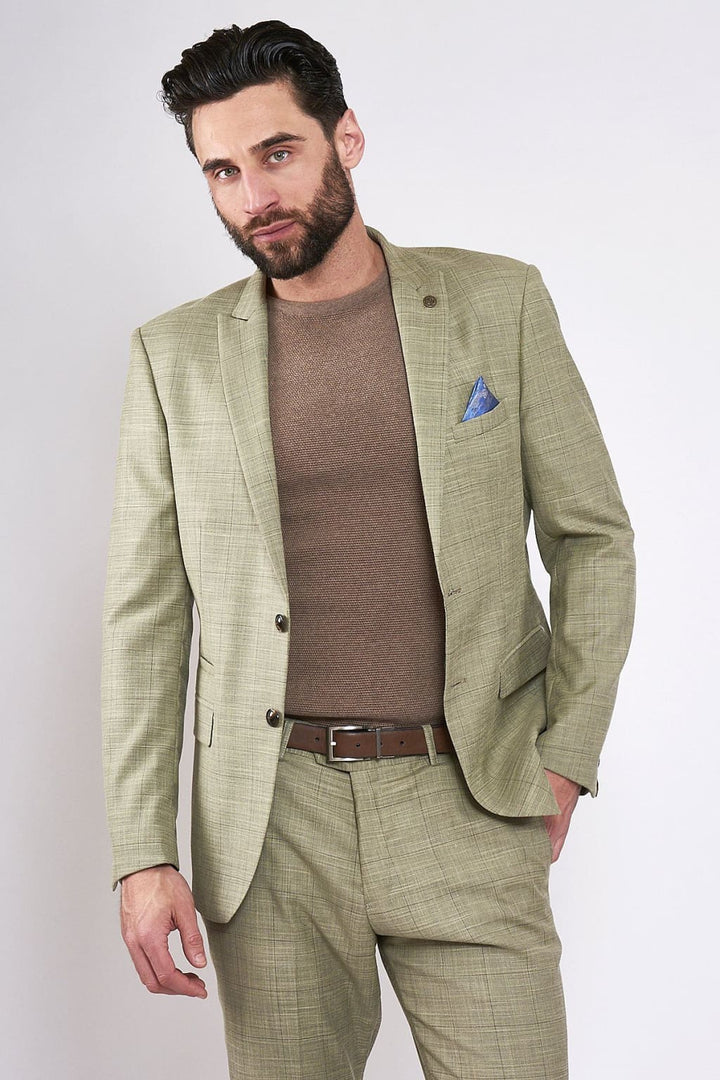 Marc Darcy Sid Mustard Beige Check Blazer - Suit & Tailoring