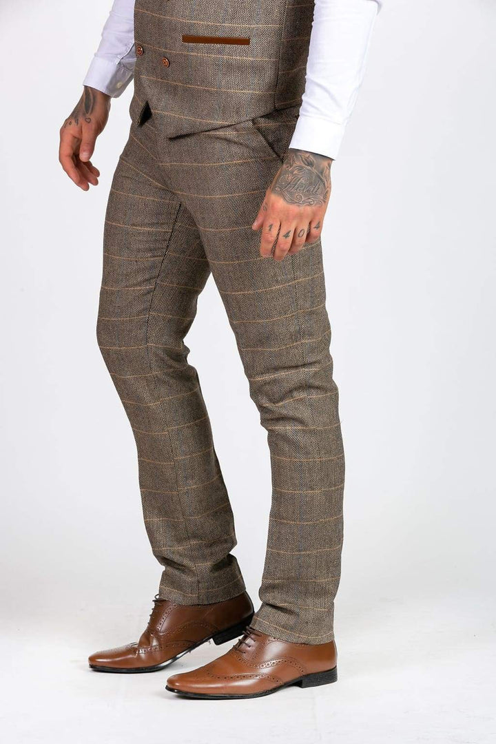 Marc Darcy Ted Tan Heritage Tweed Check Trousers - 28S - Suit & Tailoring