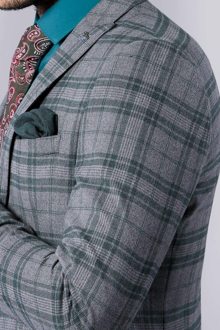 Dex Mens 3 Piece Sage Tweed Check Style Slim Fit Suit - Suit & Tailoring