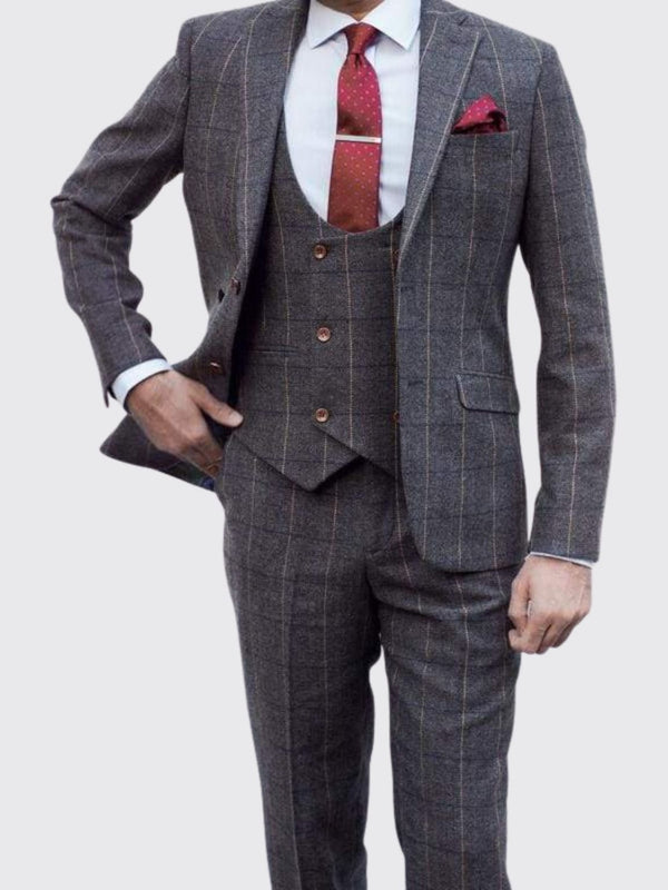 Ezra Men’s Grey Herringbone Slim Fit Tweed Blazer - 36R - Jackets
