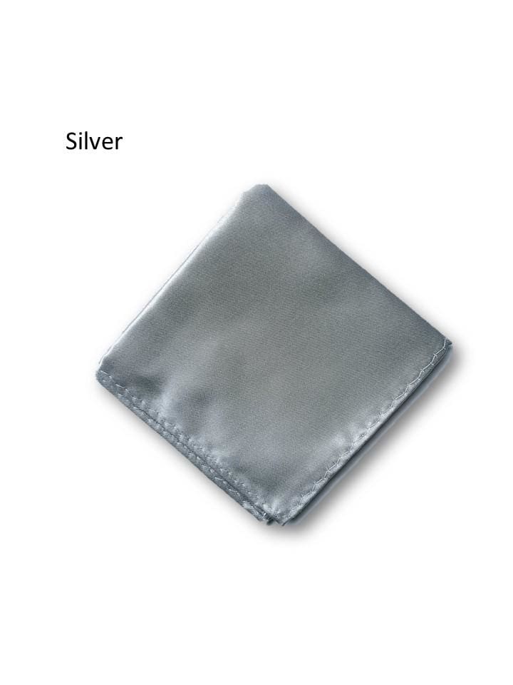 Mens Plain Satin Pocket Square Hankie Hankerchief For Weddings & Formal Suit Blazer Jacket - Silver - Accessories