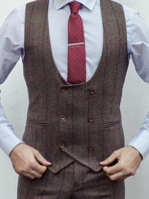 Marco Prince Ronan Brown Tweed Check Waistcoat - 36 - Suit & Tailoring
