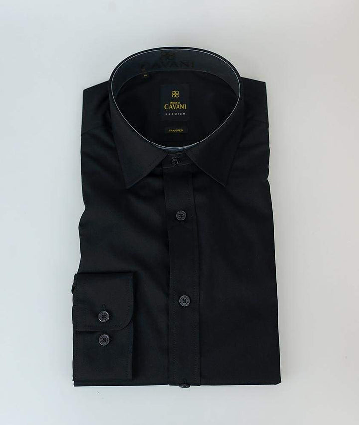 Mens Easy Iron Black Slim Fit Shirt by Cavani - Shirts