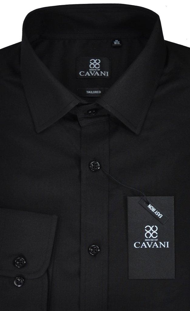 Mens Easy Iron Black Slim Fit Shirt by Cavani - Shirts