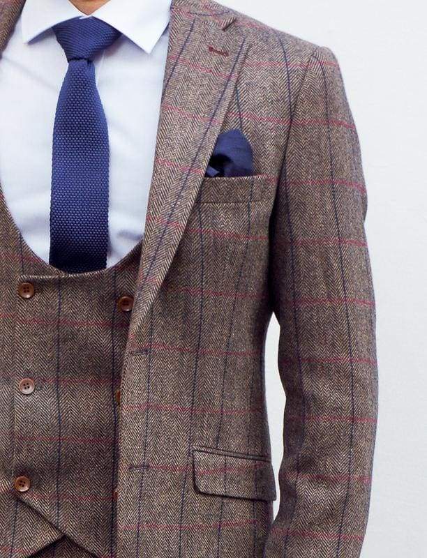 Mens Tweed Blazer Ronan Brown Herringbone Check Jacket by Marco Prince - Suit & Tailoring