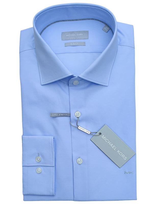 Michael Kors Men’s Light Blue Long Sleeve Single Cuff Premium Slim Fit Shirt - 14.5 - Shirts
