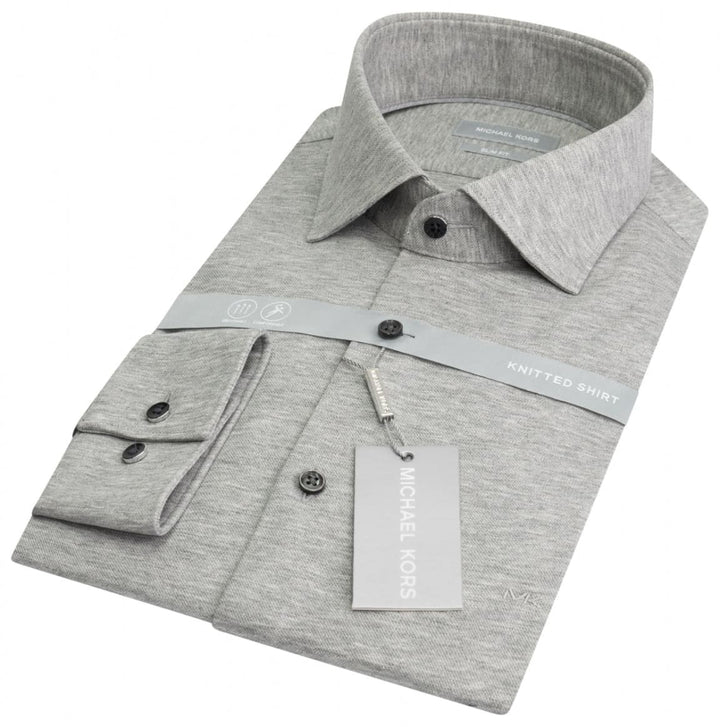 Michael Kors Men’s Parma Grey Solid Pique Premium Slim Fit Shirt - Shirts