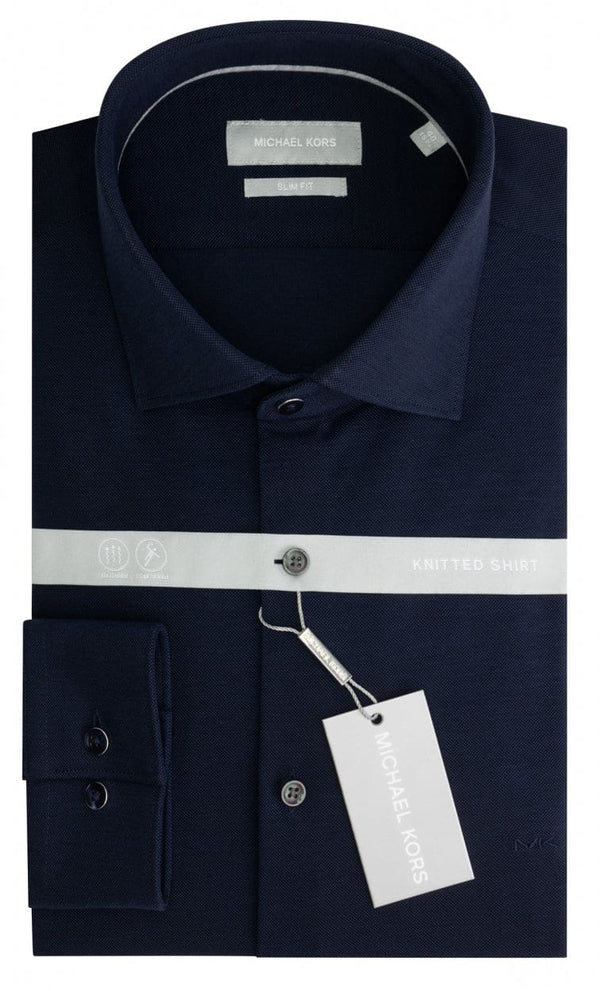 Men’s Parma Navy Solid Pique Premium Slim Fit Michael-Kors Shirt - 14.5 - Shirts