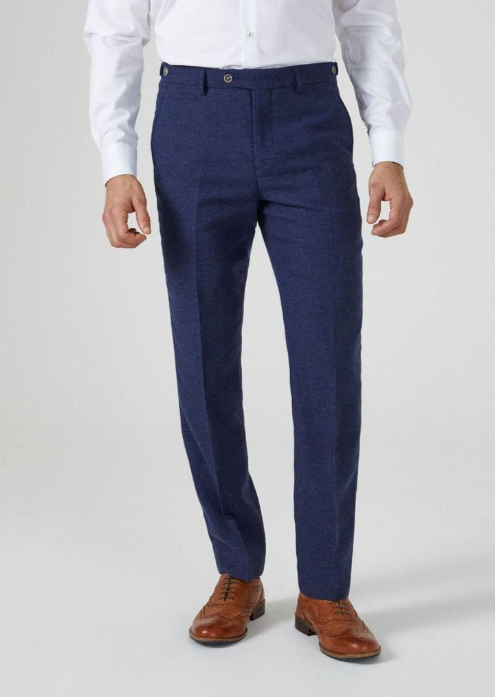 Skopes Jude Navy Herringbone Tweed Tailored Trousers - Trousers