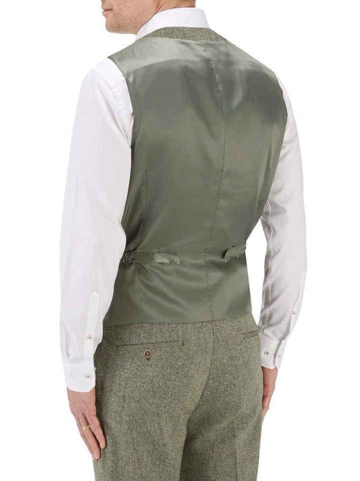 Skopes Jude Sage Green Herringbone Tweed Waistcoat - WAISTCOATS