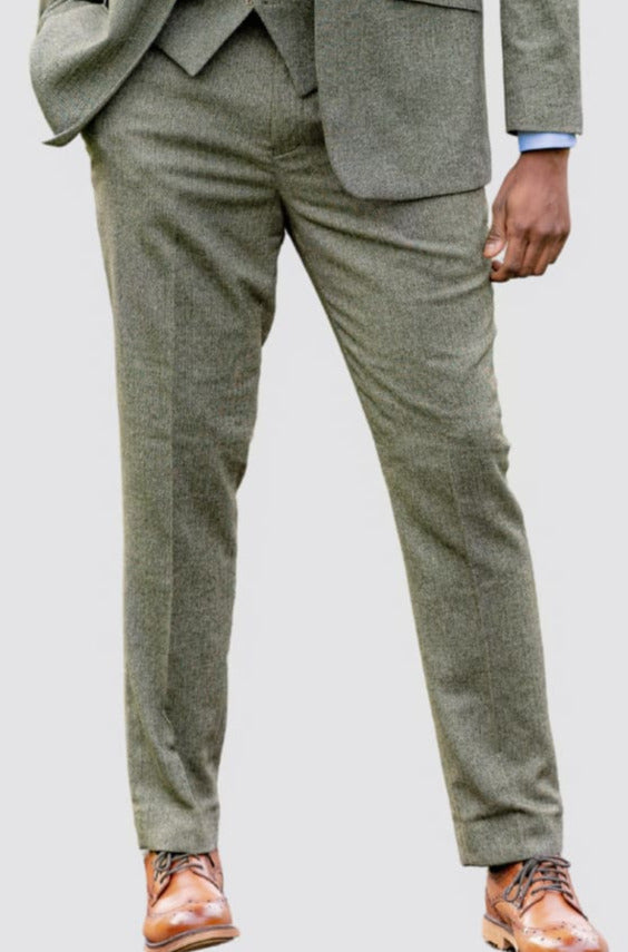 Skopes Jude Sage Herringbone Tweed Tailored Trousers - Trousers