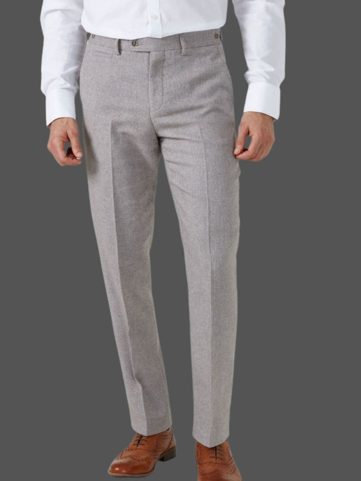 Skopes Jude Stone Beige Herringbone Tweed Tailored Trousers - Trousers