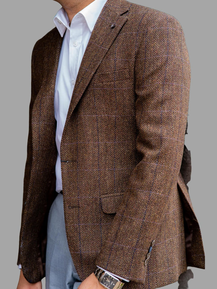Torre Alex Premium Pure Wool Men’s Brown Tweed Blazer - Jackets