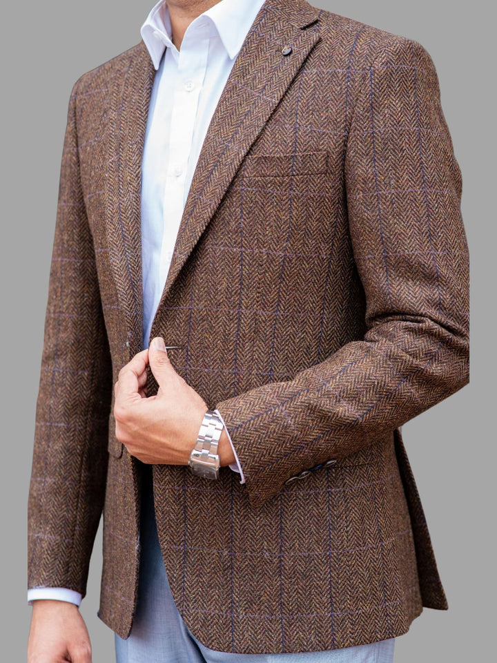 Torre Alex Premium Pure Wool Men’s Brown Tweed Blazer - 38S - Jackets