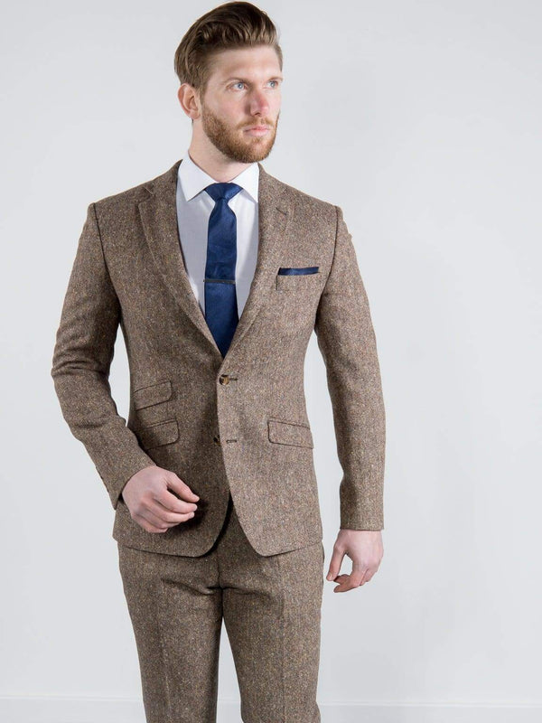 Torre Elton Tweed 100% Wool Mens Brown Donegal Tweed Jacket - 38S - Suit & Tailoring