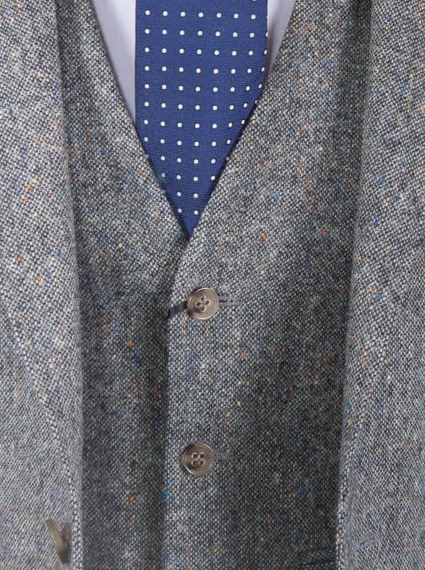 Torre Men’s Grey 100% Wool Donegal Tweed Waistcoat - Suit & Tailoring