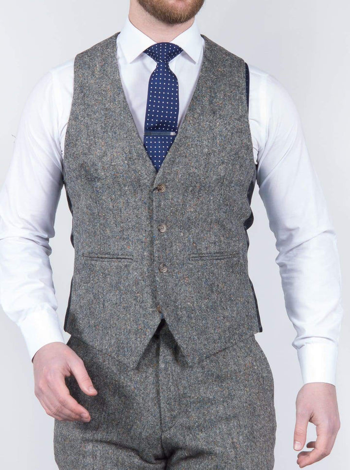 Torre Mens Grey 100% Wool Donegal Tweed Waistcoat - 36R - Suit & Tailoring