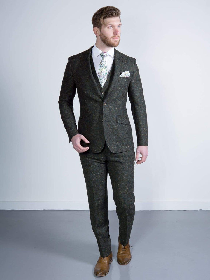 Torre Tweed Mens Green Donegal Tweed Trousers - Suit & Tailoring