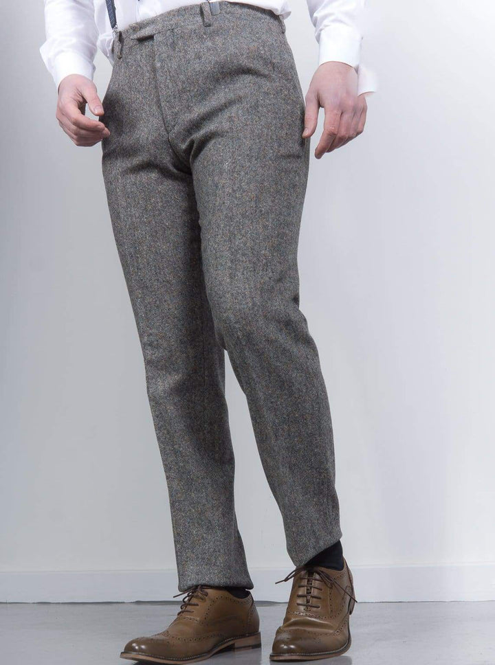 Torre Tweed Mens Grey Donegal Tweed Trousers - 32S - Suit & Tailoring