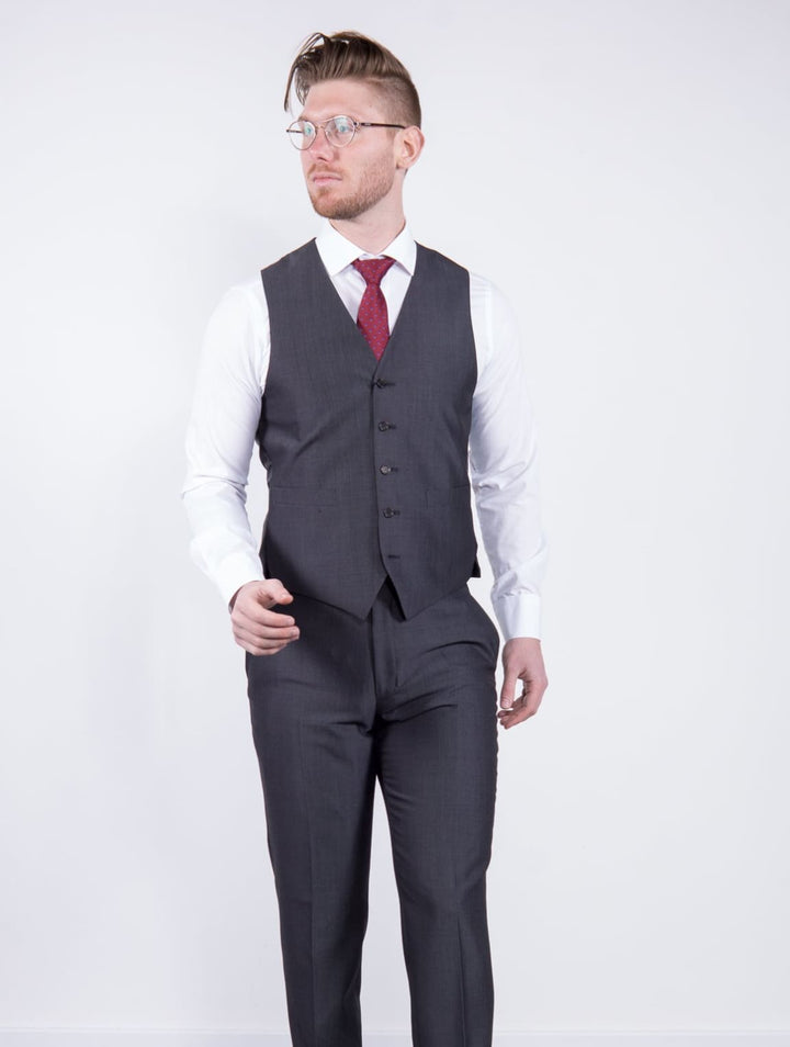 Wedding Special Torre Mohair Tailored Fit Charcoal Suit Waistcoat - Suit & Tailoring